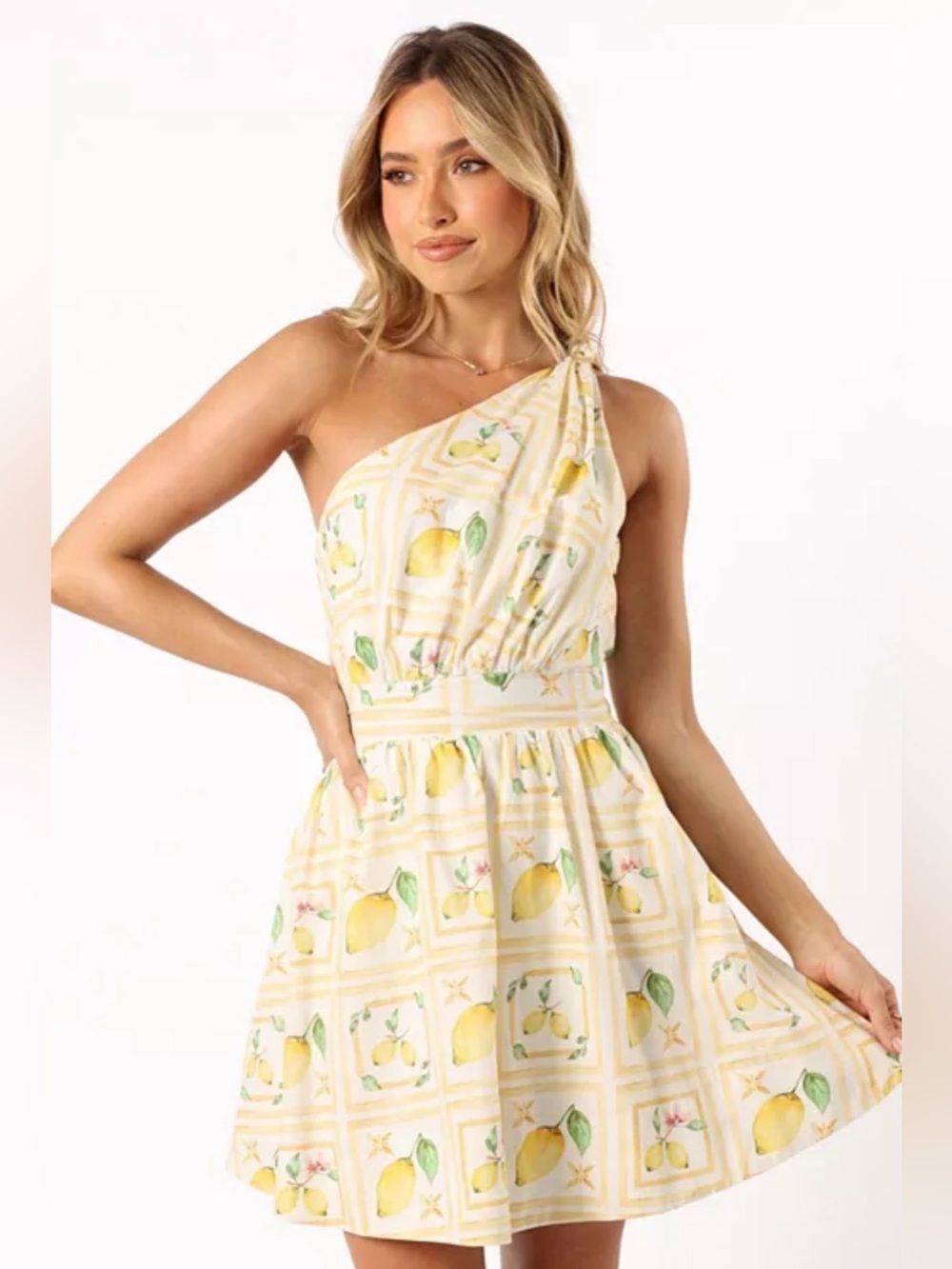 Petal & Pup Cintrico One Shoulder Lemon Print Mini Dress L NWT
